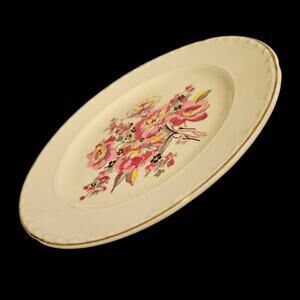 Crooksville China Co Floral Dessert Plates Pink Flowers Gold Trim Set of 3 USA
